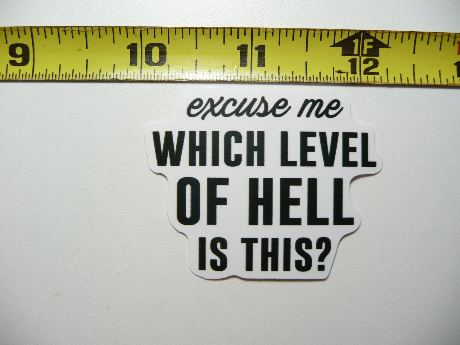 SARCASTIC SMALL STICKER DECAL EXCUSE ME WHAT LEVEL OF HELL IS THIS FUNNY