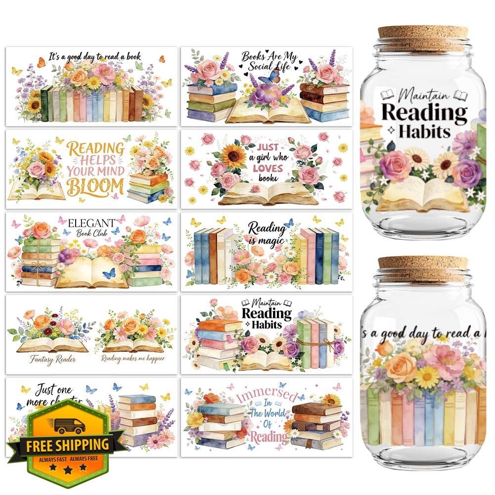 peacoblue UV DTF Cup Wraps Books Flowers