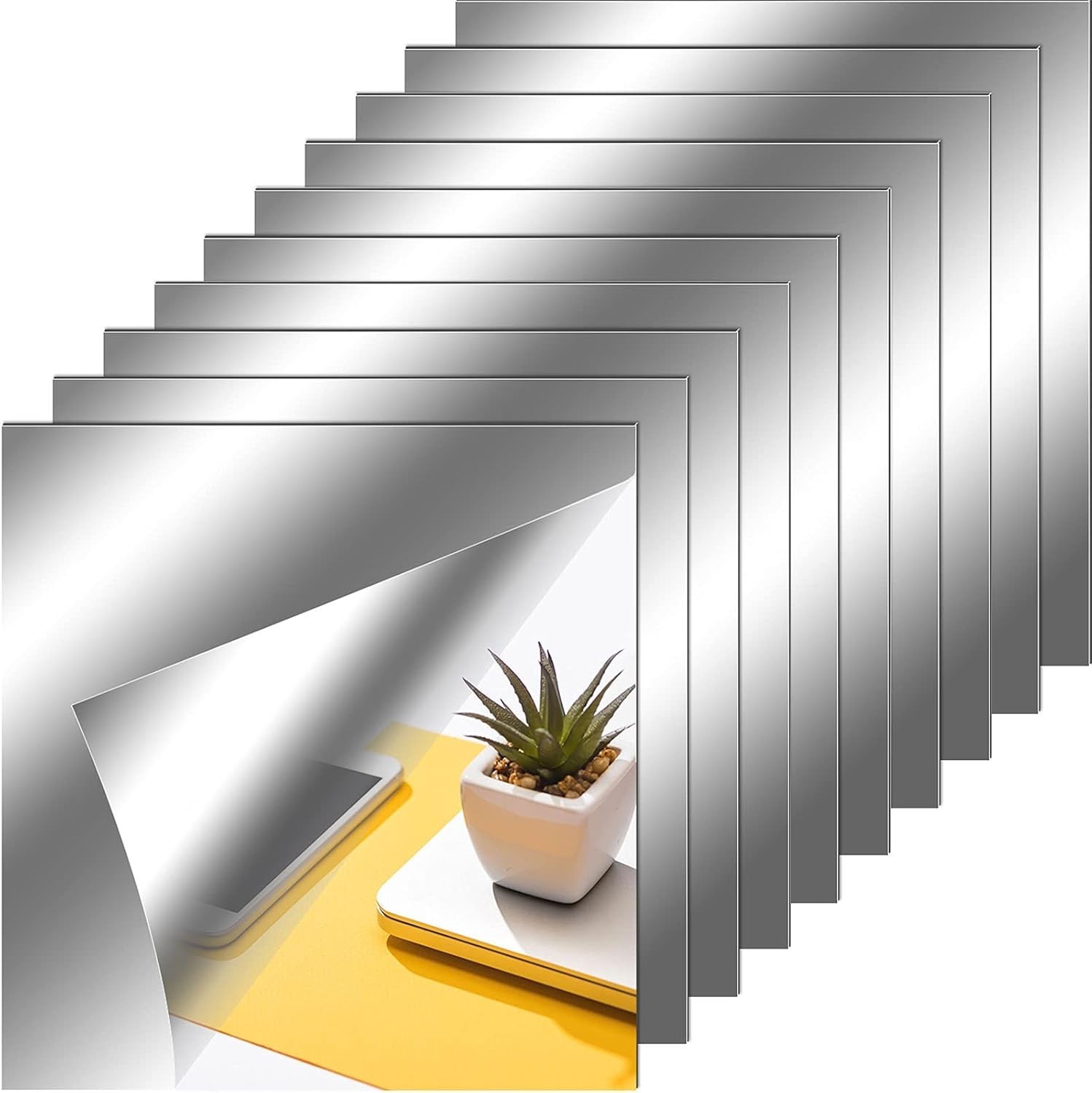 Square Mirror Tiles Stickers – Home Wall Decor, 10 Pieces