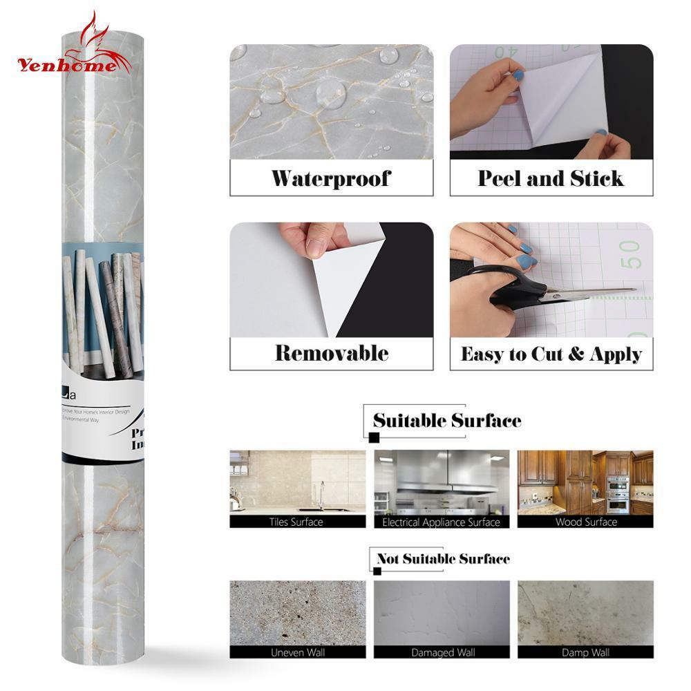 Waterproof Marble Adhesive Wallpaper Vinyl Wall Sticker Bathroom Kitchen Room
