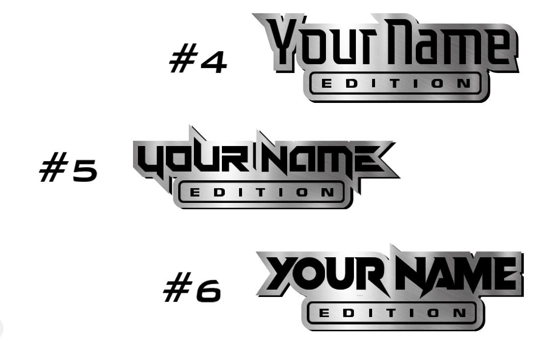 Car badge CUSTOM TEXT Car emblem, racing BRUSHED SILVER Text Name Logo Emblem