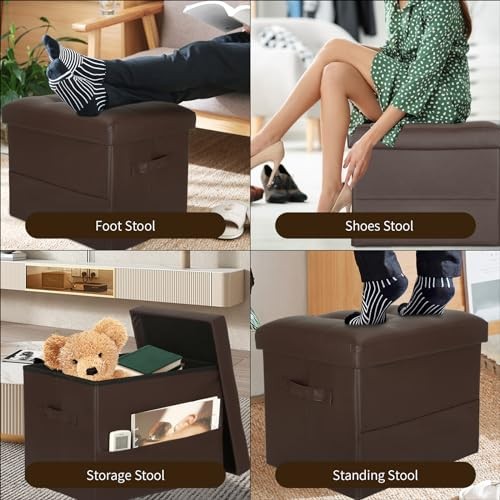 BelugaHelper Storage Ottoman Foot Rest Stool, Foldable Leather Footstool Storage