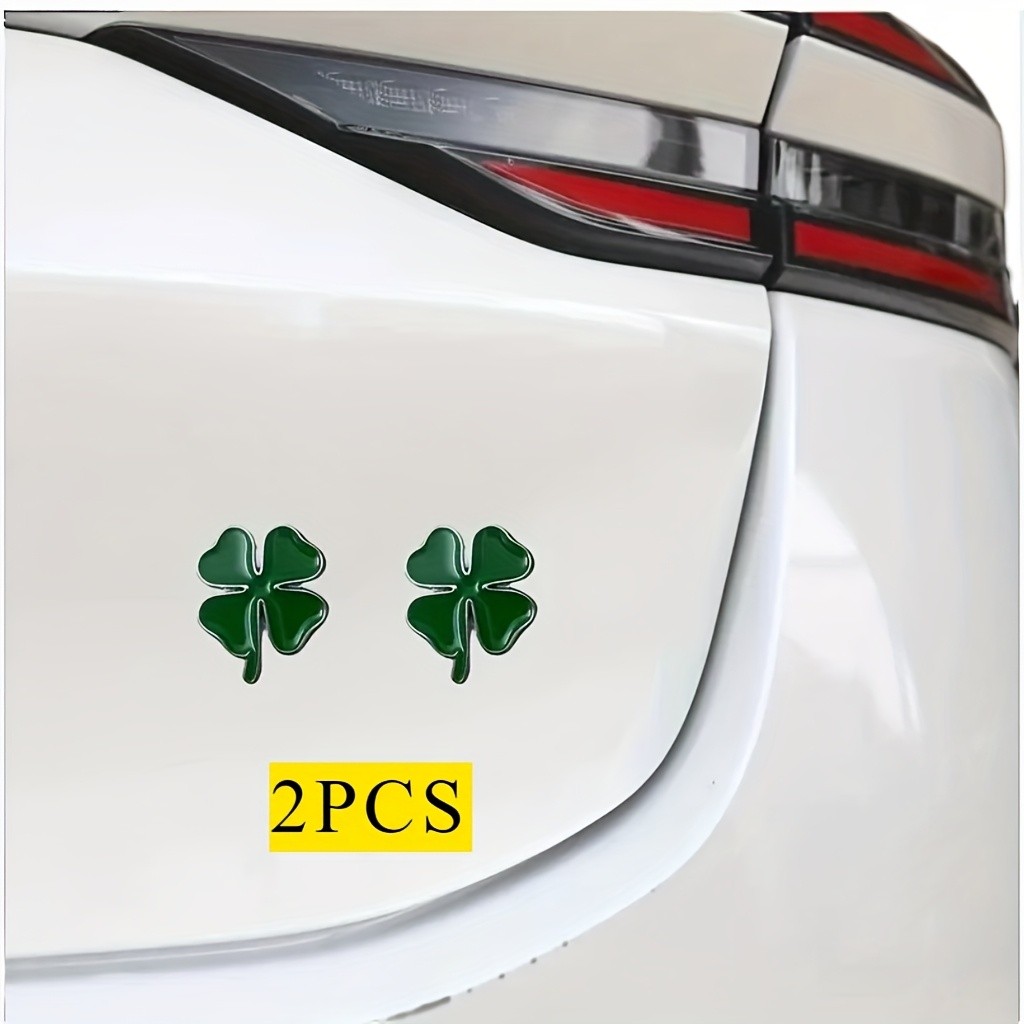 Durable Symbolic Positive-Vibe 2x 3D Zinc Alloy Four-Leaf Clover Car Tail Emblem