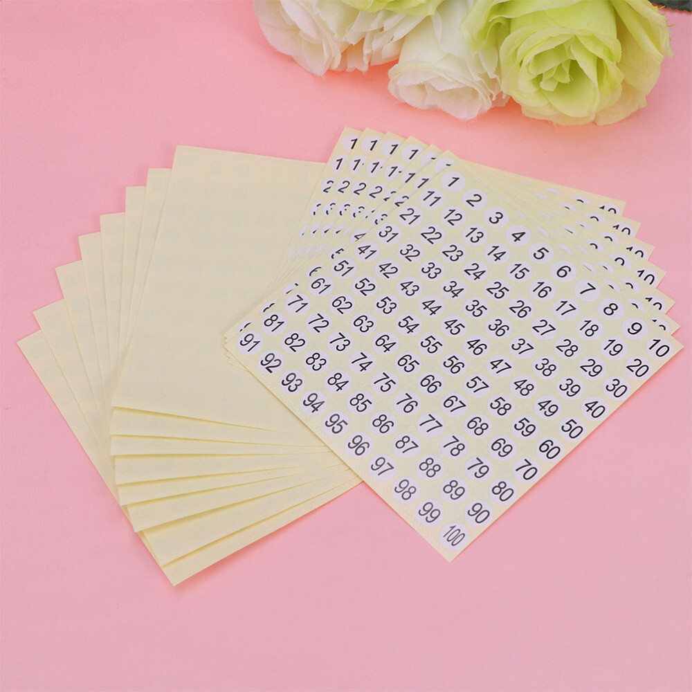 30 Sheets Number Labels 1- 100 Kids Stickers Tags Clothes Round Small