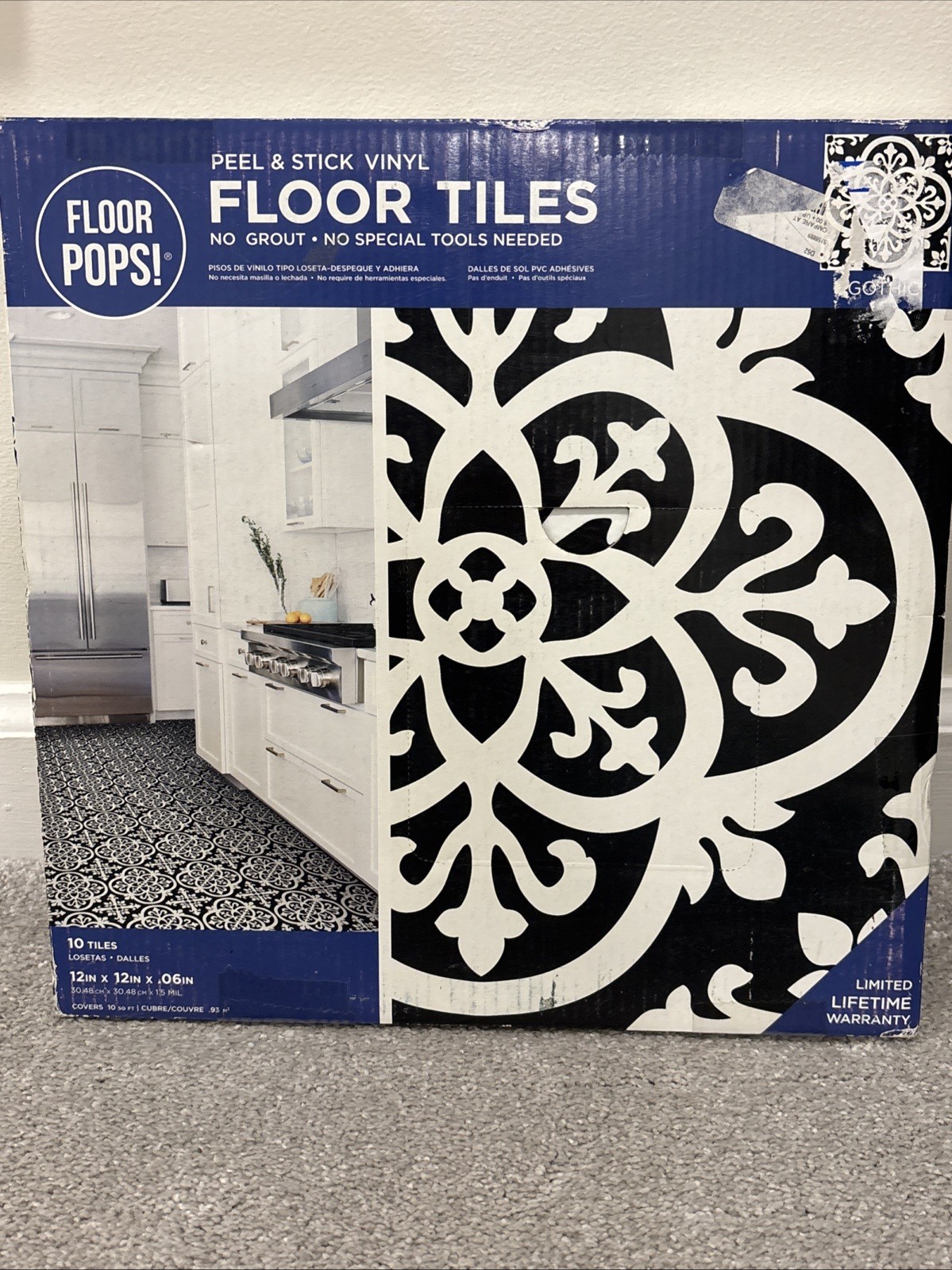 FloorPops Black Gothic Peel & Stick Floor Tiles, FP2475 12″L x 12″W x 0.06″T