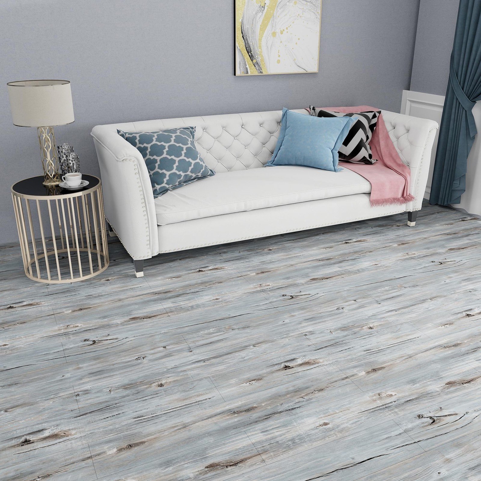 Peel and Stick Floor Tile, Waterproof Wood Grain Look Floor Tile,36″ x 6″, Se…