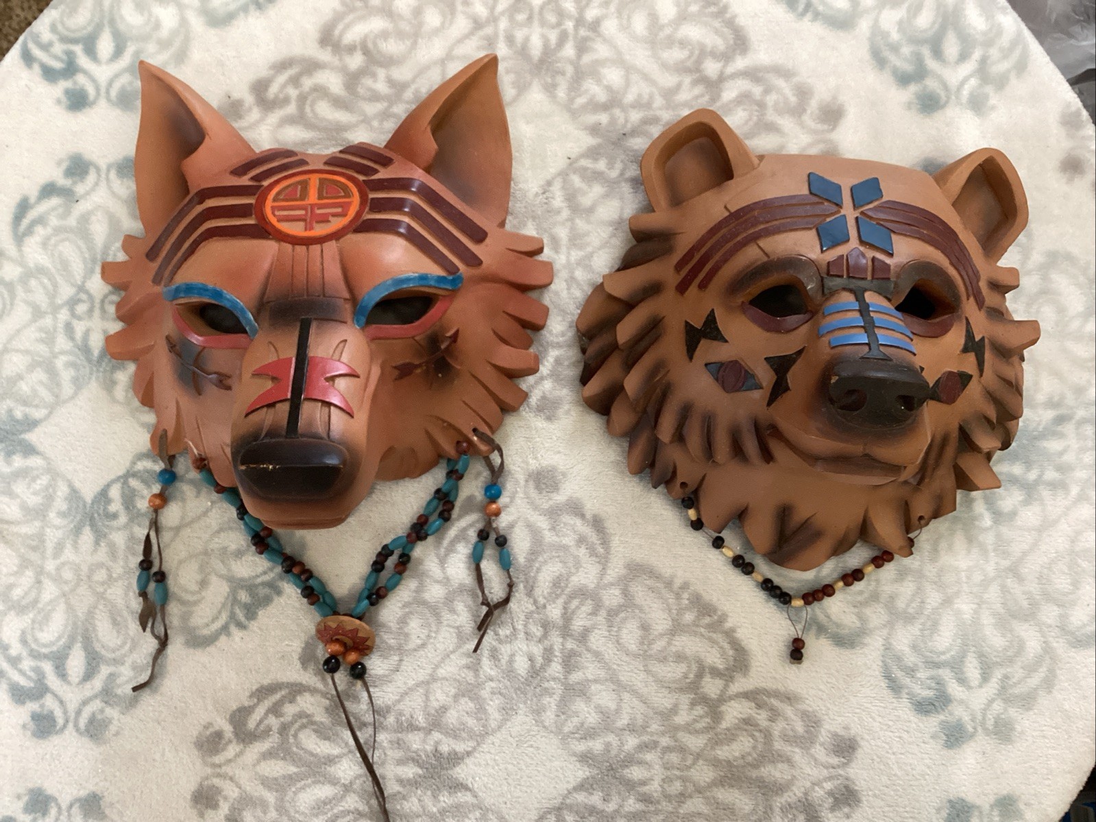 2 Wolf Head Wall Decor Mask With Beads Collections Etc. 2005