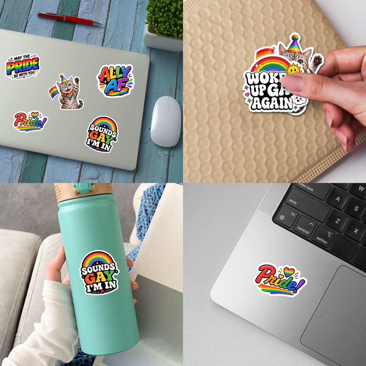 12pcs LGBT Stickers Pride Stickers Sheet Mixed LGBTQ Vinyl Decal Gay Rainbow Les