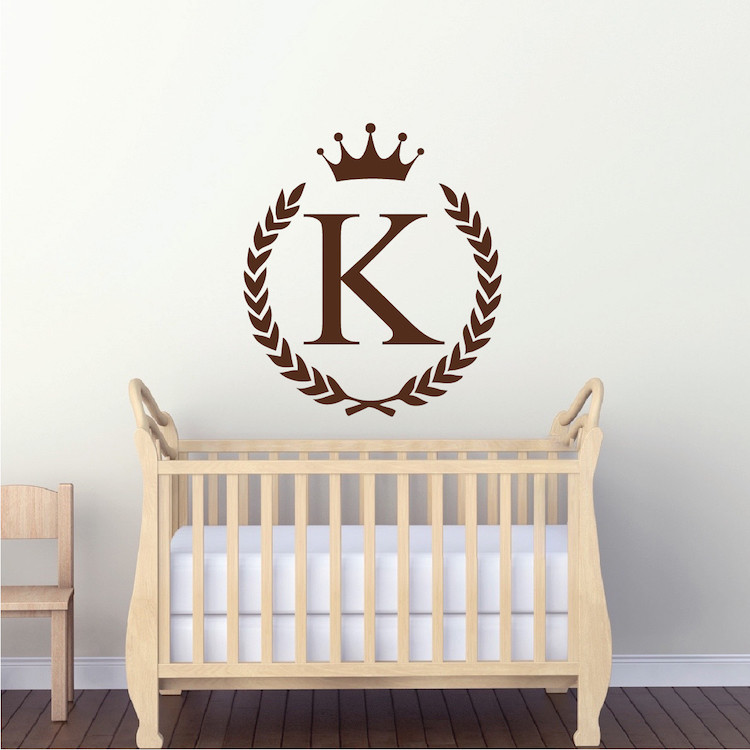 Wreath Initial Wall Decal Personal Monogram Wallpaper Name Removable Vinyl, b54