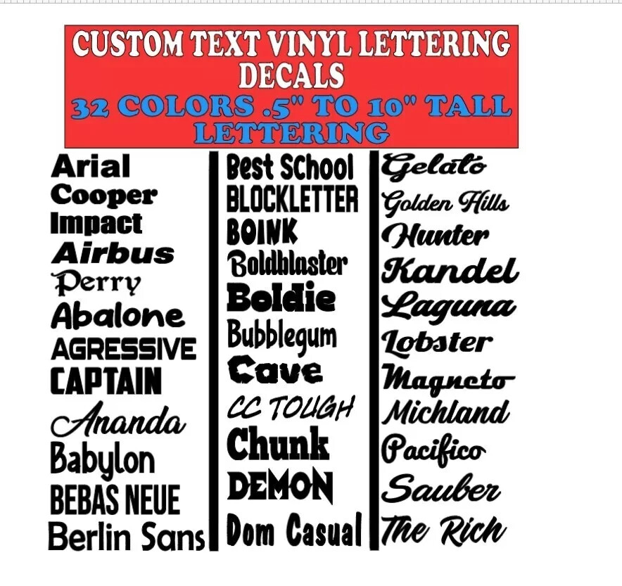 Custom Text Vinyl Lettering Transfer Sticker Decals Any Text-Numbers-Any Font v9