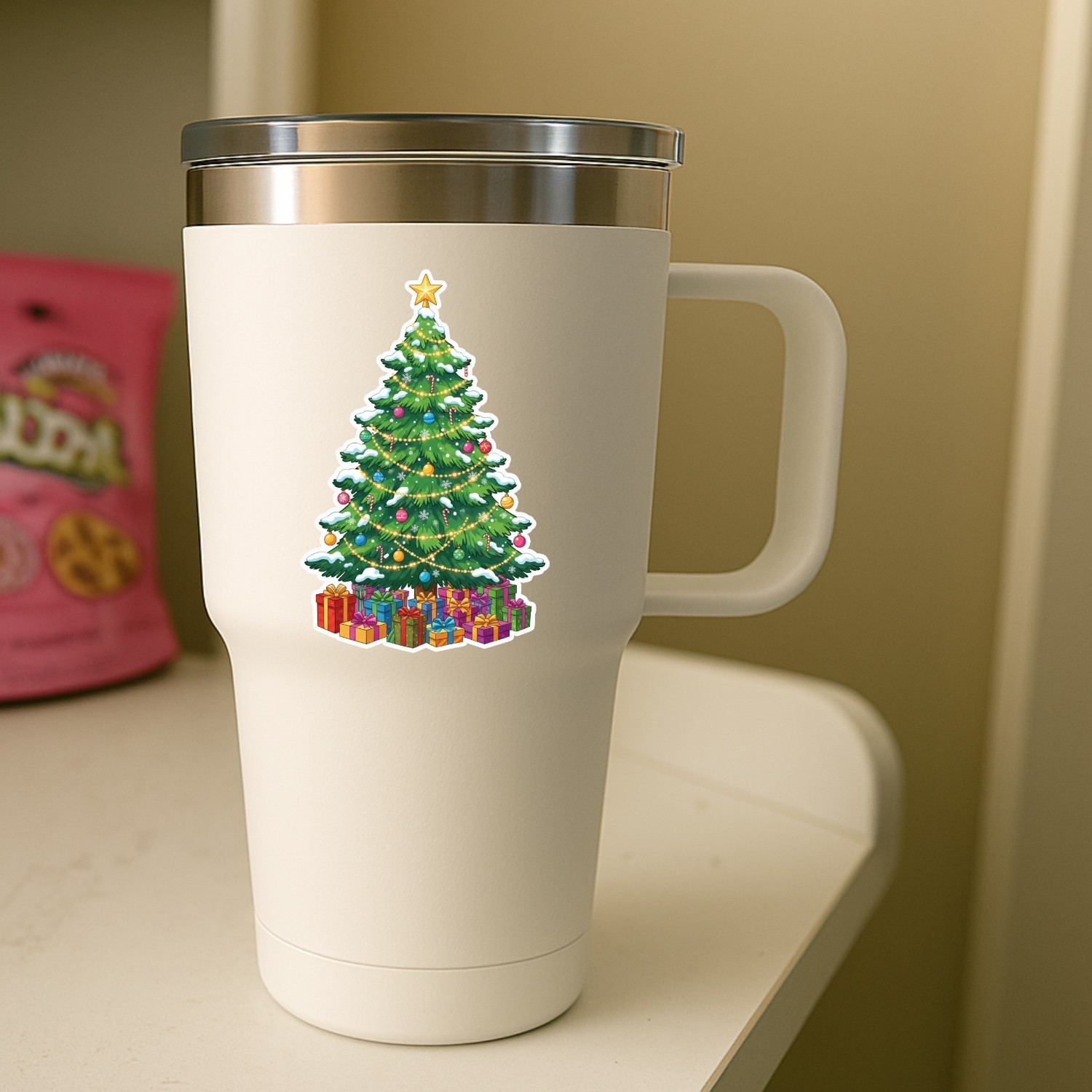 4PCS “Christmas Tree” Stickers – Classic Evergreen with Star & Presents Holiday