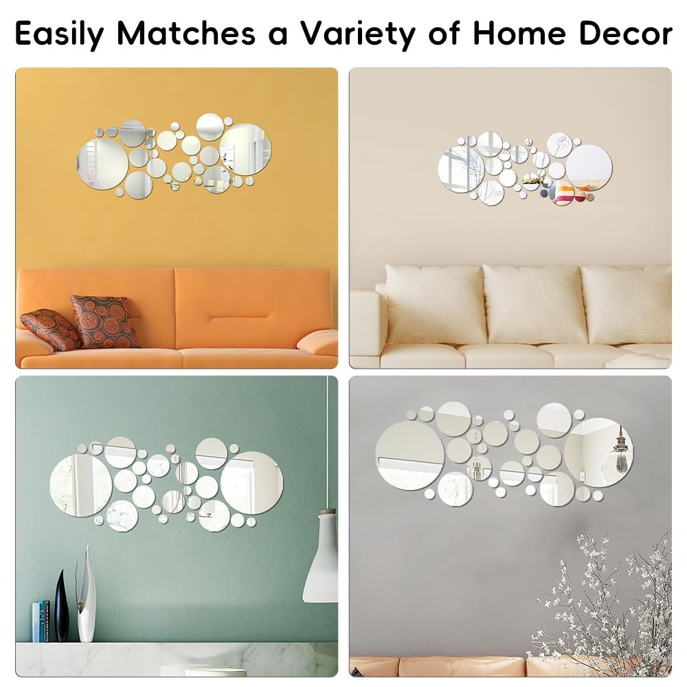 DIBALIYI 32 Pcs Acrylic Mirror Wall Stickers, Removable Wall Decal Mirror Set…