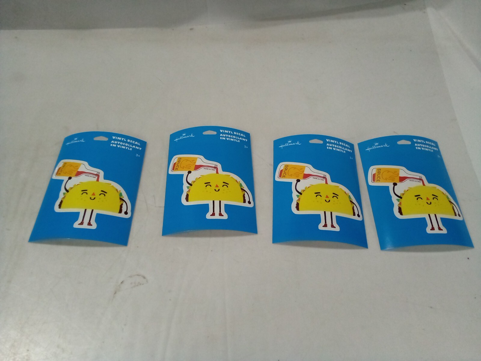 Lot of 4 Hallmark Vinyl Decal, Taco pouring Hot Sauce