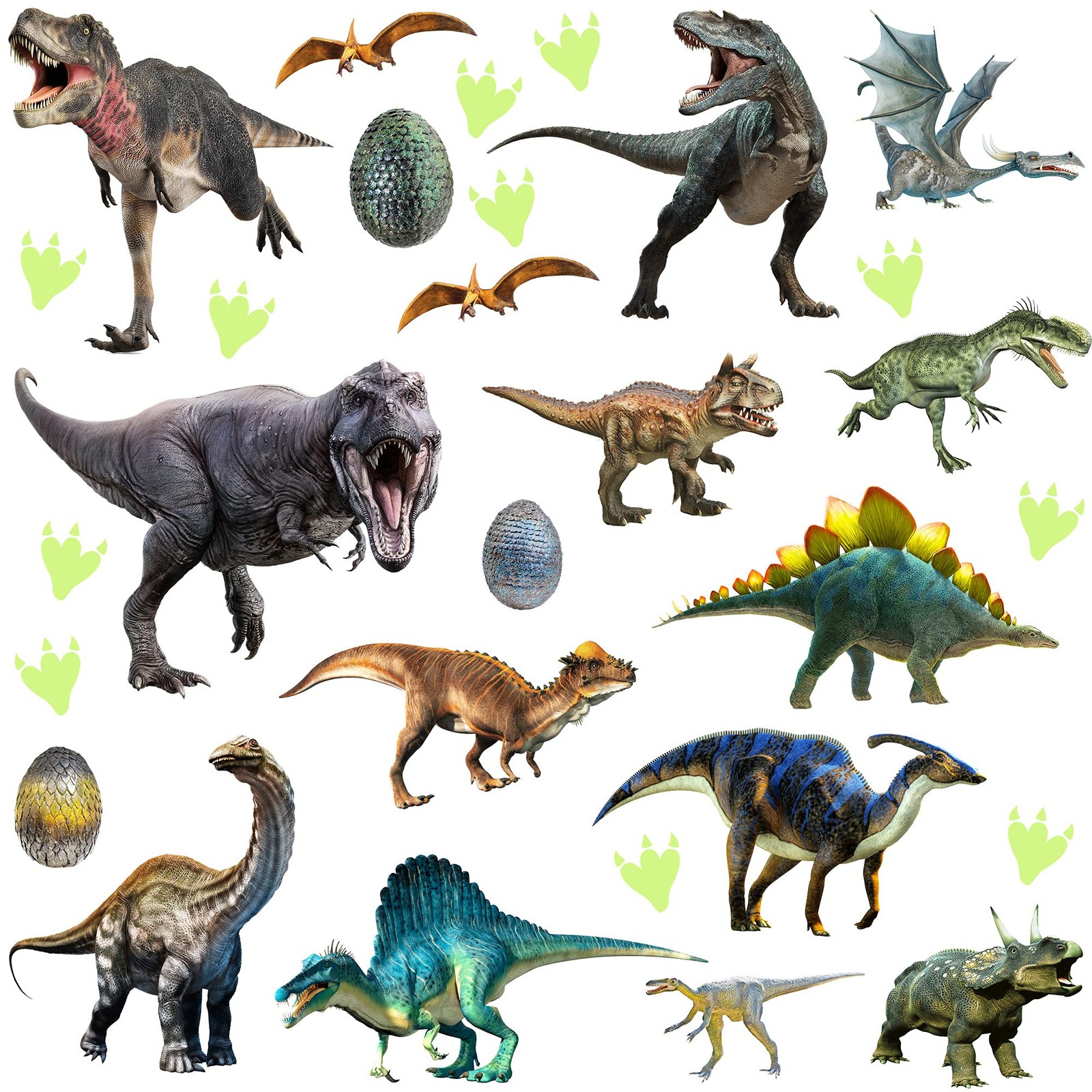 Wall Decals Glow in The Dark Removable Tyrannosaurus Dinosaur Eggs Paw Print