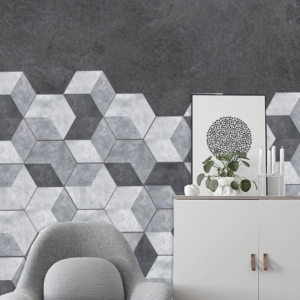 10 Pcs PVC Cement Style Anti Floor Stickers Hexagonal Shape Tiles