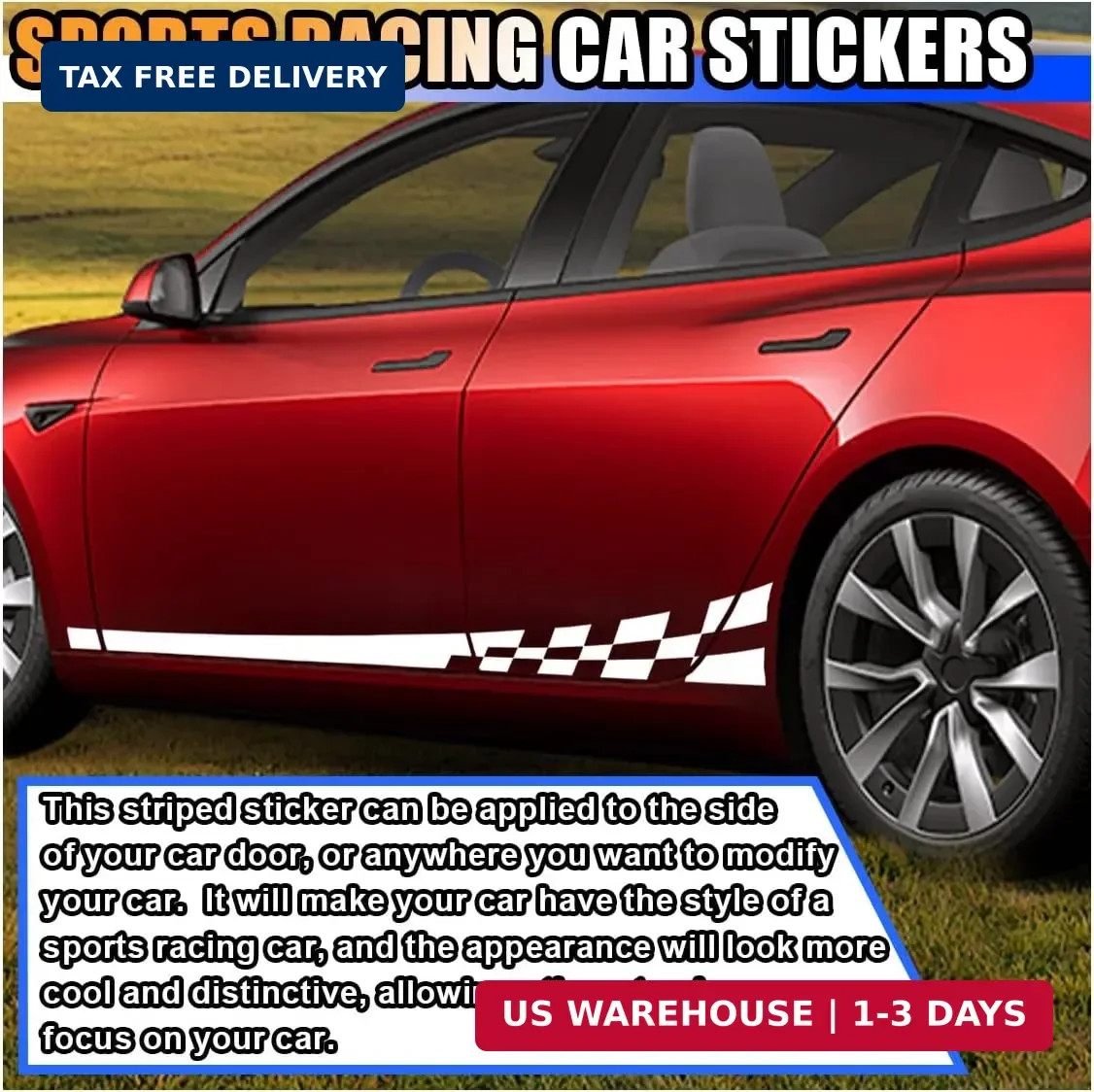 2PCS 78″ Car Body Door Side Waistline Sticker Decals, Sports Racing Stripe Decal