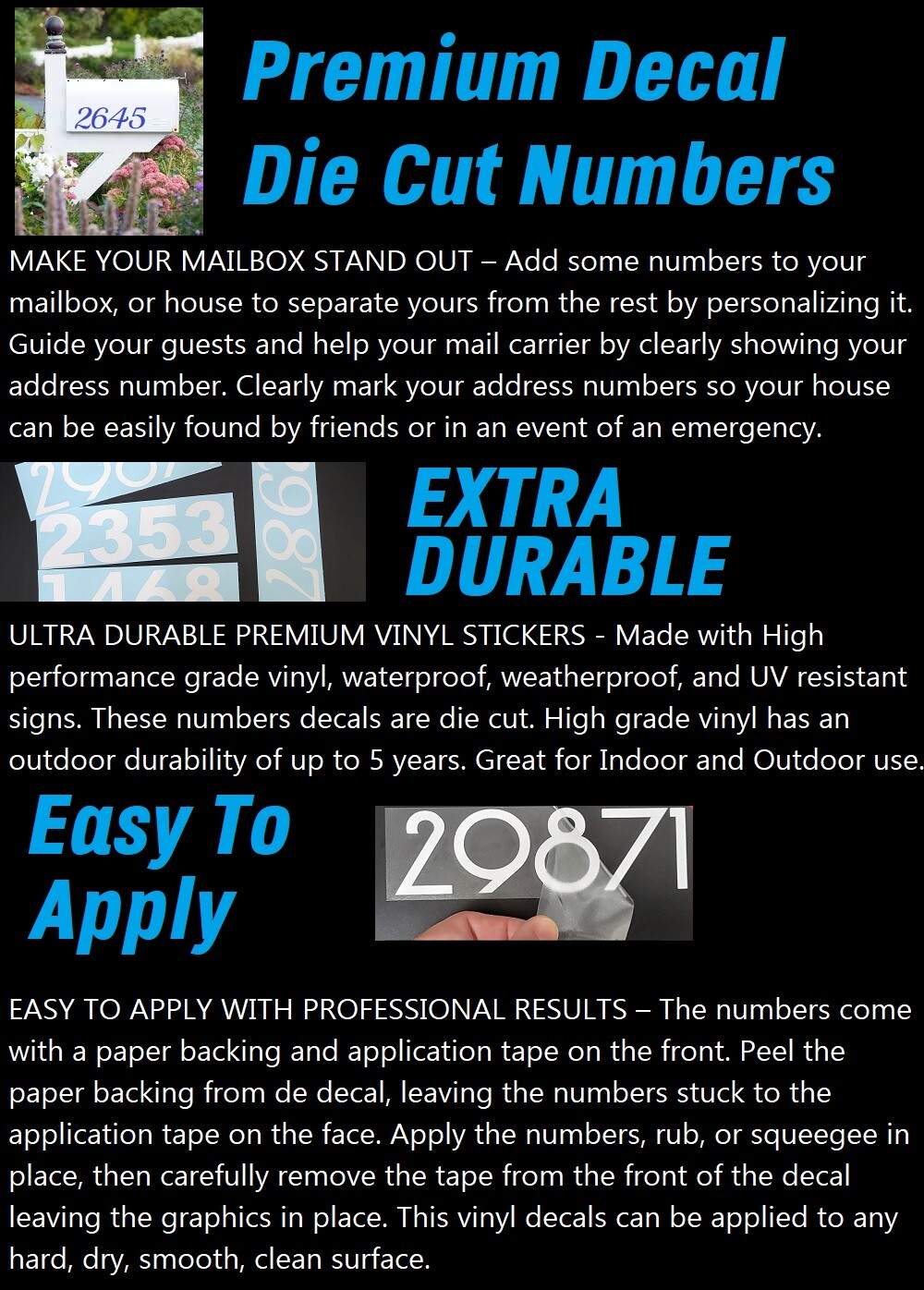 SET OF 31, 1″ HIGH SELF ADHESIVE VINYL MAILBOX NUMBERS, DOOR,LOCKERS CANTERBURY