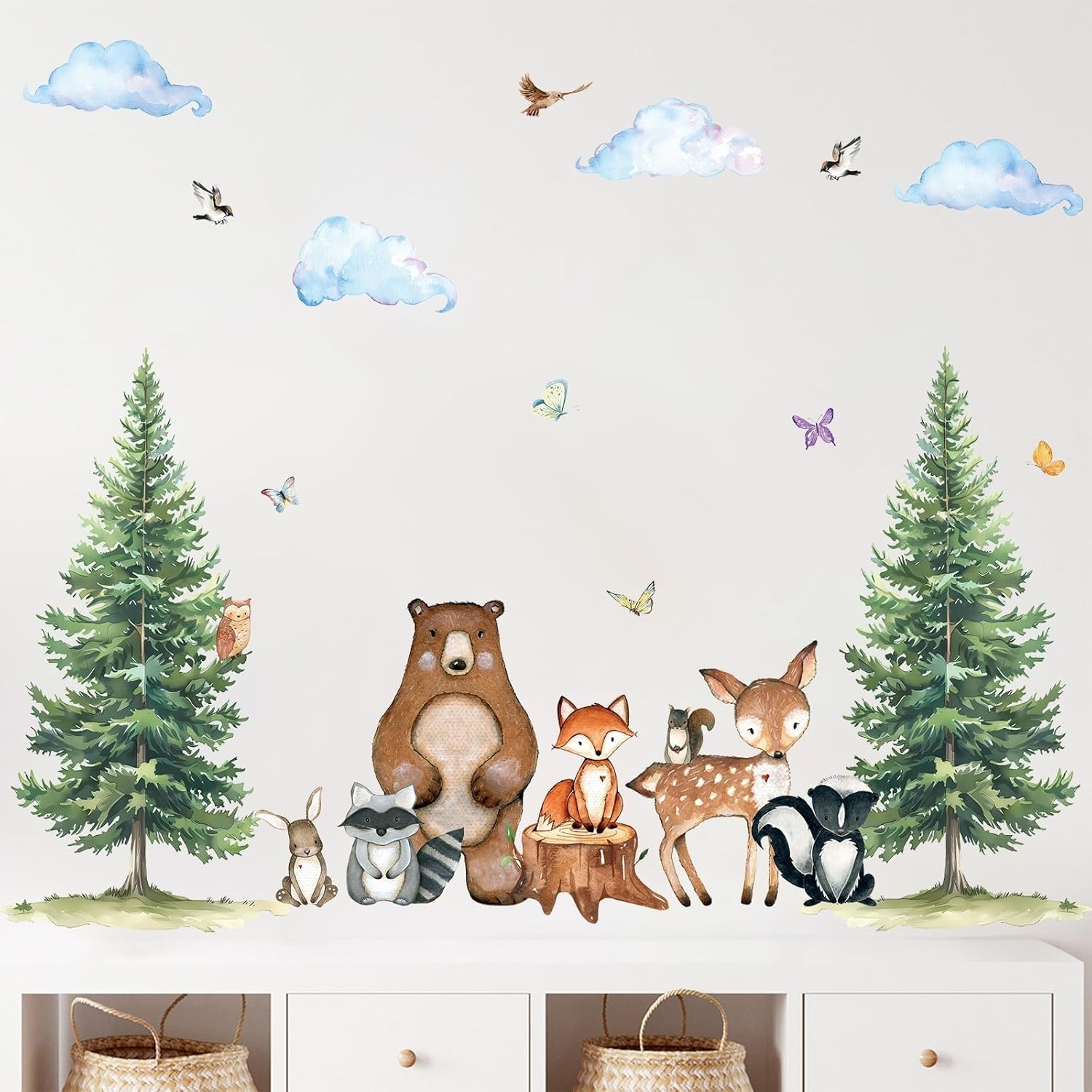 Uflashmi Woodland Nursery Wall Decor Decal, Woodland Forest Animal Wall Stick…