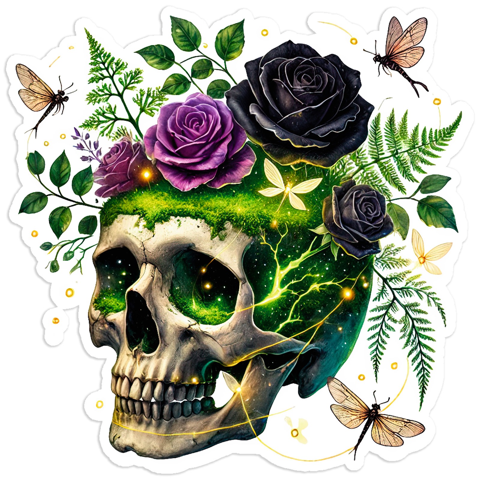 Skull Roses Dragonflies – Vinyl Decal Sticker – Car Window Laptop – #110