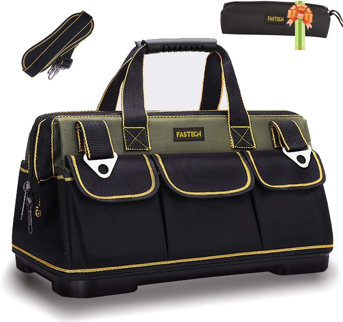 20-Inch Wide Mouth Tool Bag with Water Proof Molded Base，Wide Mouth Tool Tote Ba