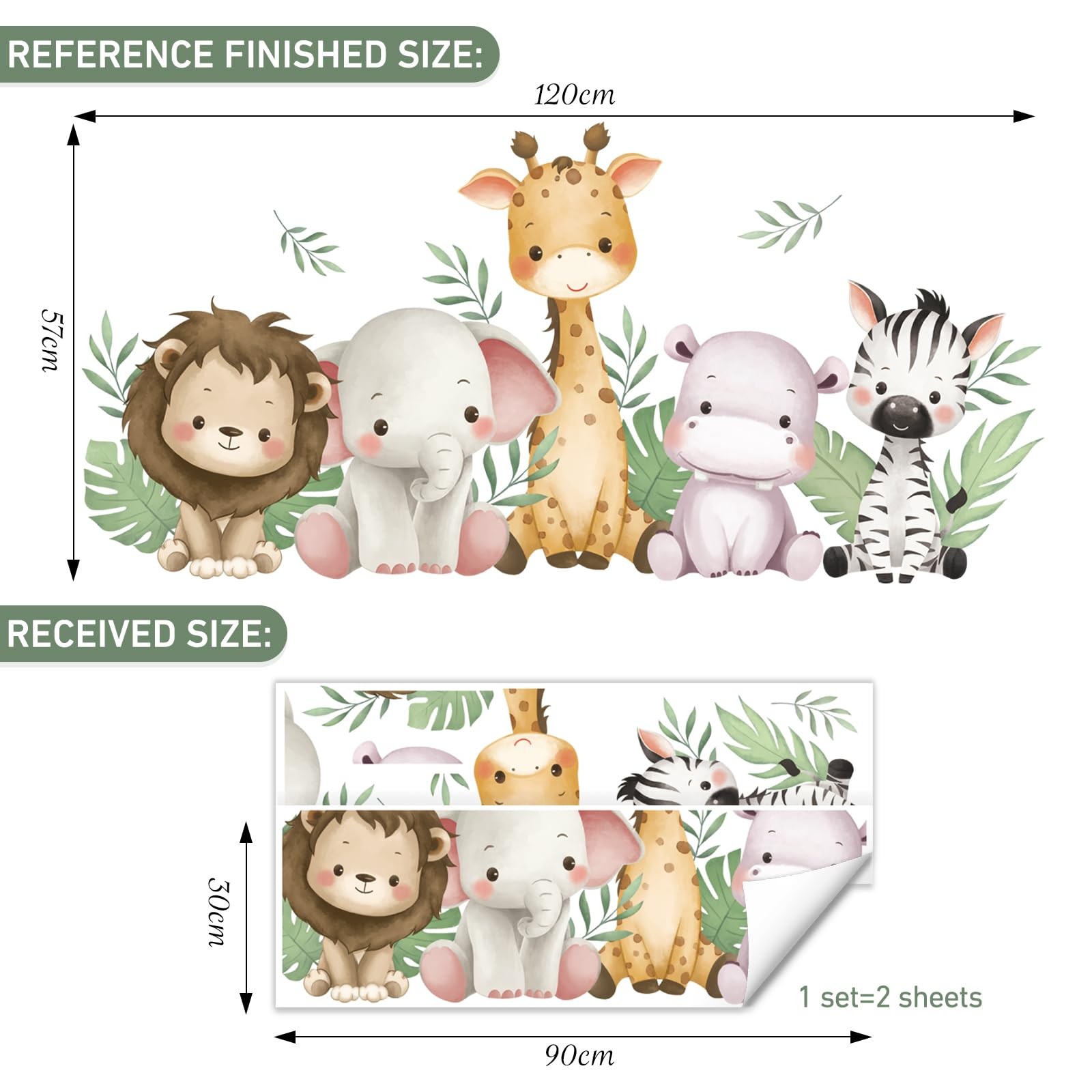 SHUCHING 47×22 Inch Jungle Safari Animal Wall Decal for Nursery