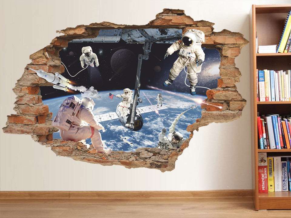 Space 3D Wall Decal, Astronauts on Earth Wall Sticker, Space Station, Decor