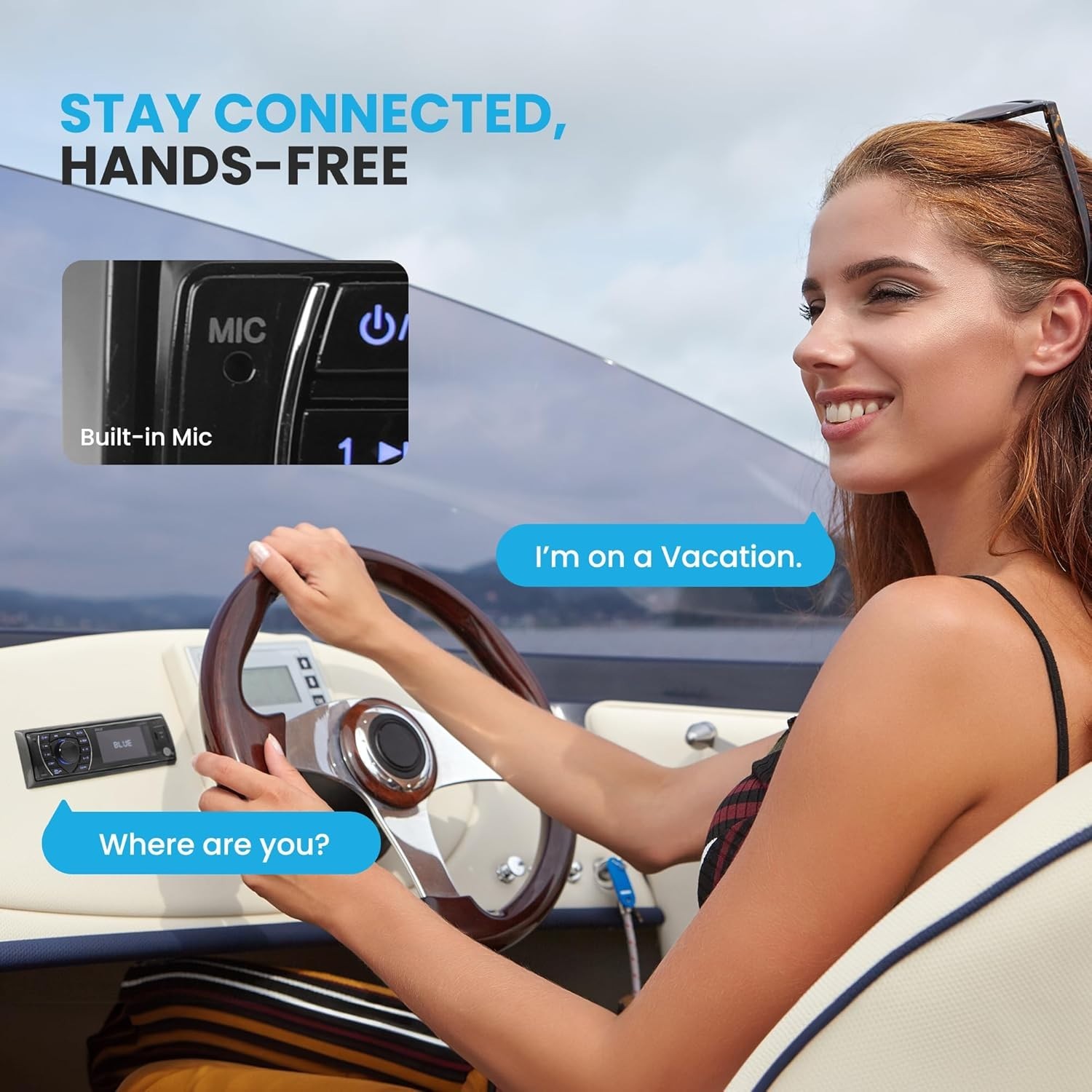 300W Bluetooth Marine Stereo Receiver – Single DIN In-Dash AM/FM Radio with USB/