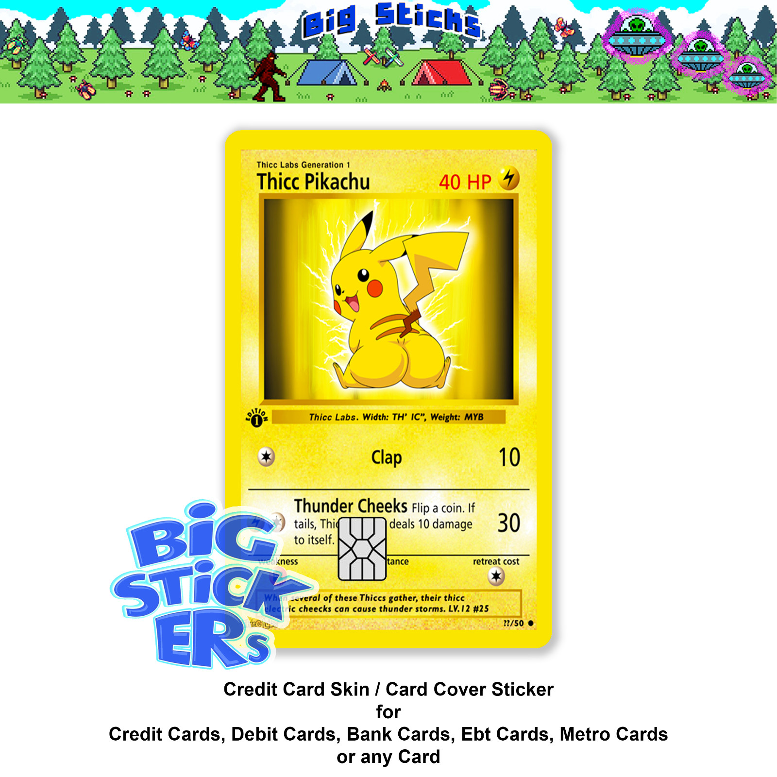 Thick Pikachu Credit Card Skin Cover SMART Vinyl Sticker Wrap Decal