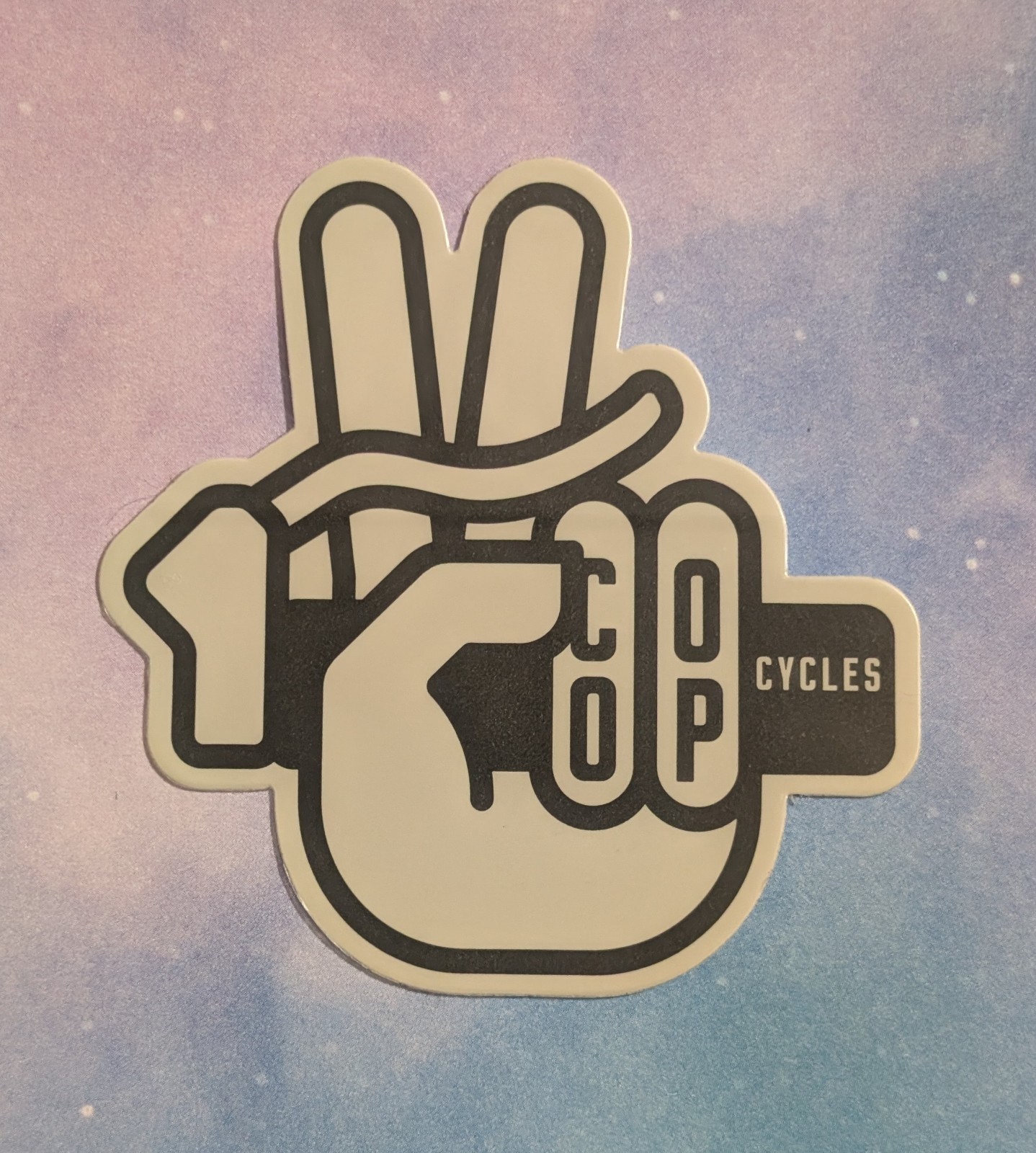 Co-op Cycles Hand Peace Sign Sticker – Coop Cycling Bicycle Bike Biking Outdoor