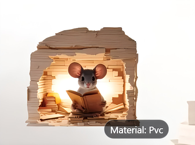 Rat Mouse Hole 4A Reading Book Wall Sticker Realistic Adhesive Decal Living Room