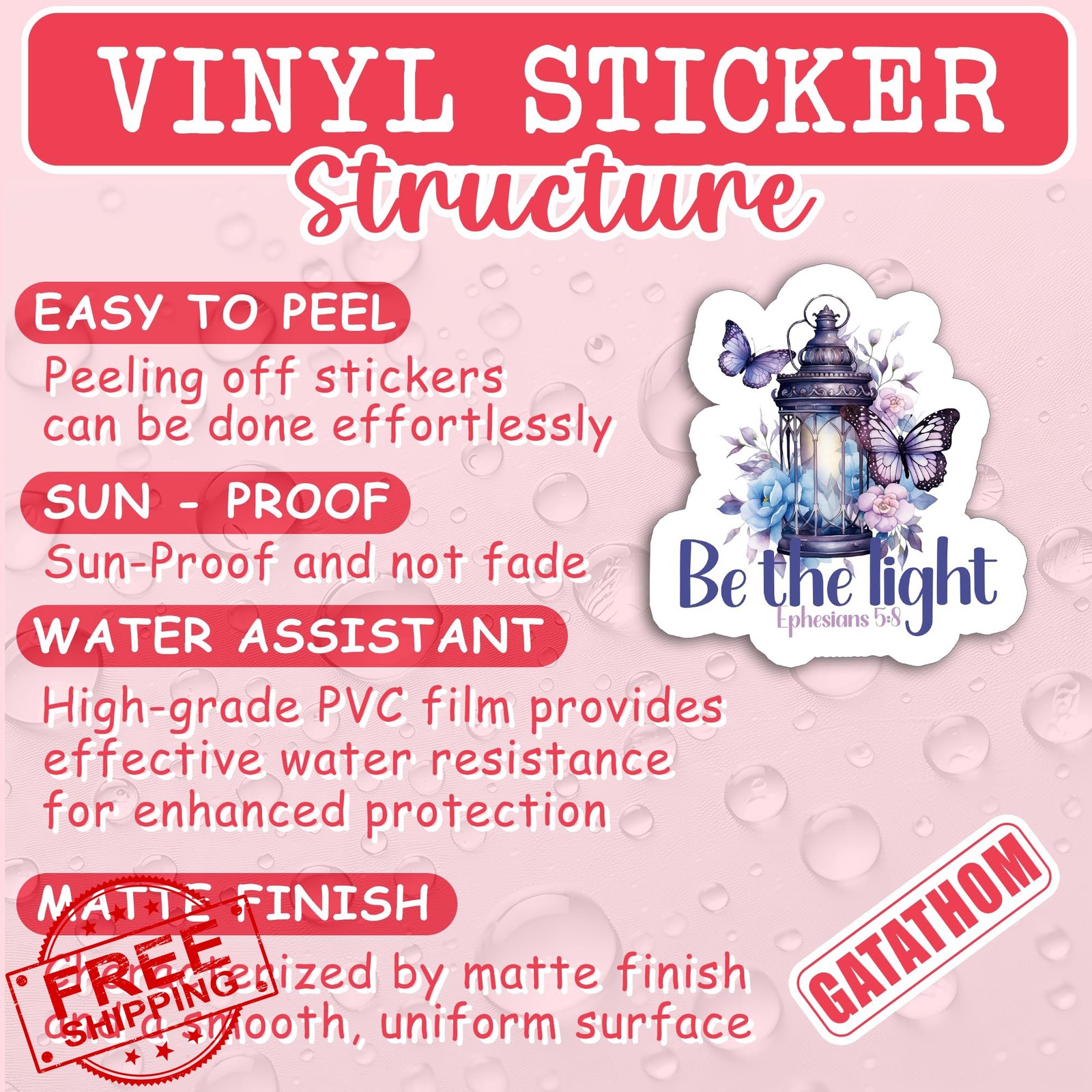 GATATHOM Be The Light Sticker Purple Vinyl Decal 3″