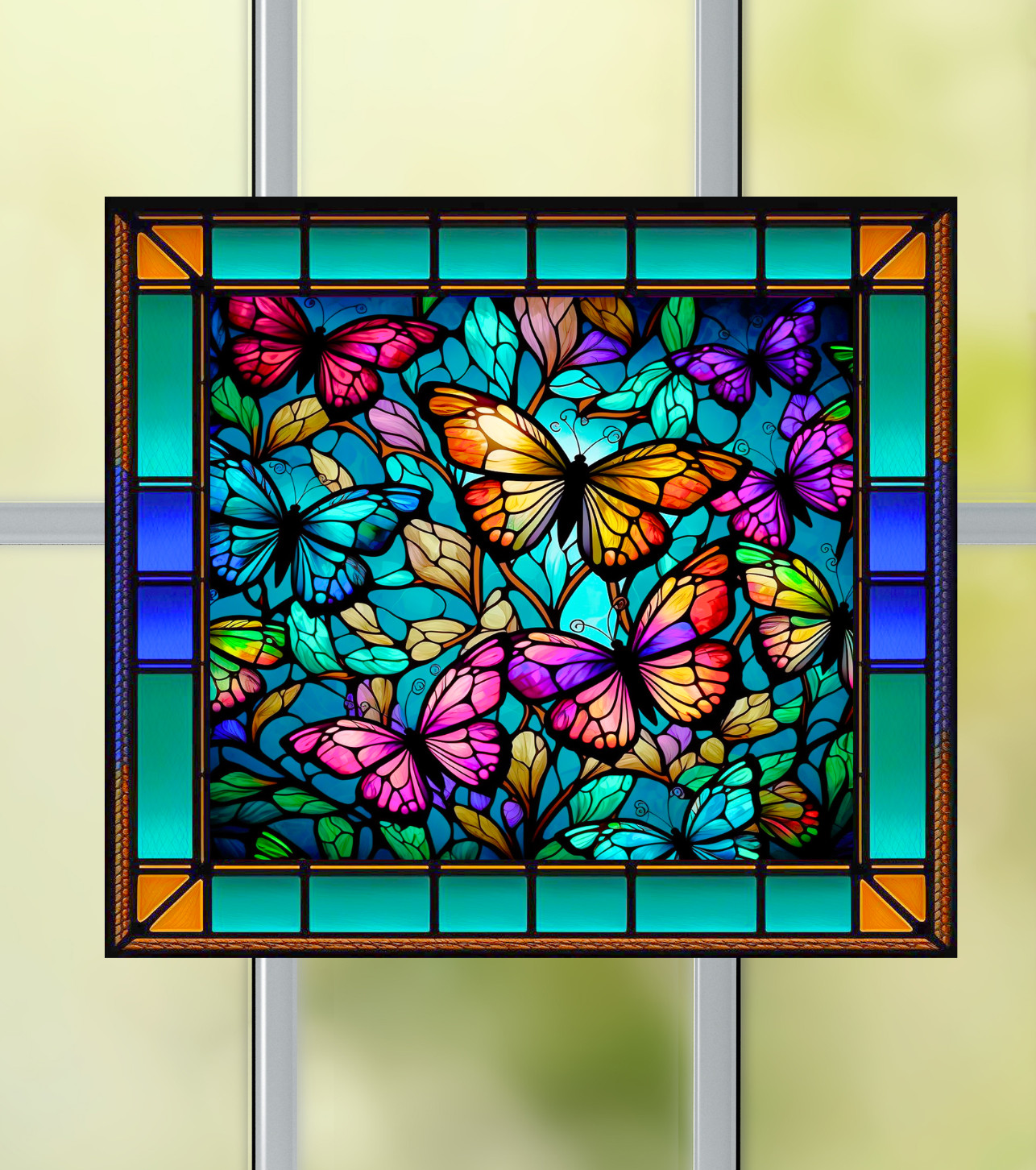 Butterflies Faux Stained-Glass WINDOW CLING Size 9″ Repositionable Vinyl