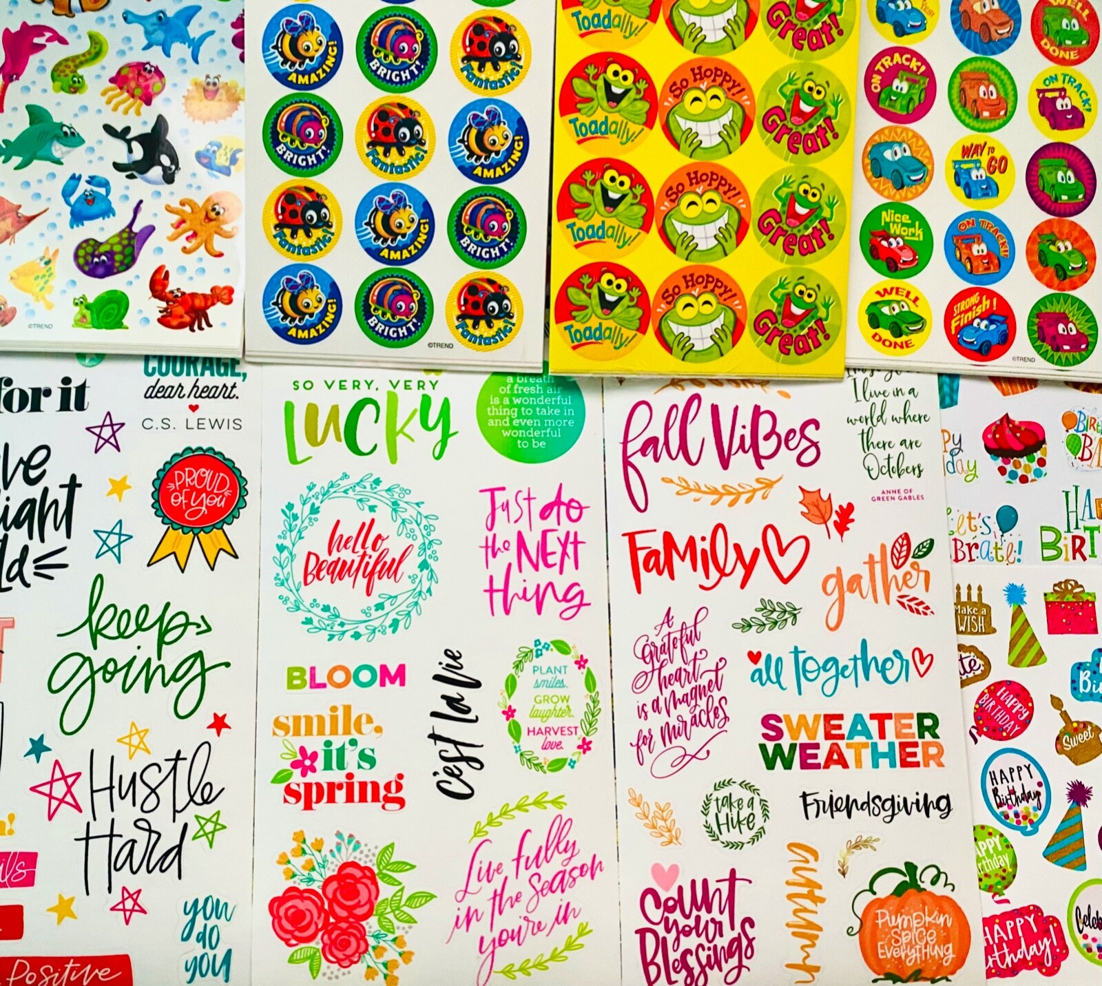 15 Sticker Sheets, Fun Funky Motivational Quotes all Ages, School Rewards Party