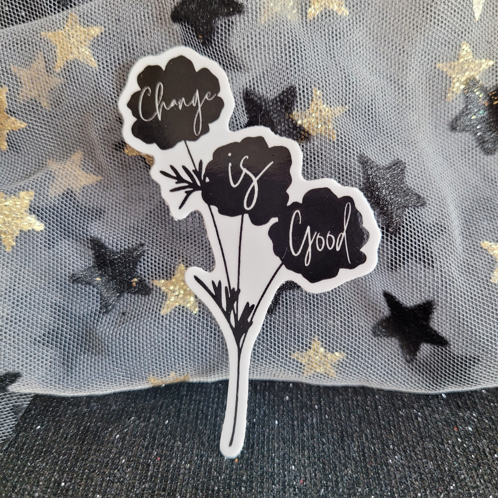 STKR040 Change is Good Black White Flowers Vinyl Sticker – Inspire Motivational