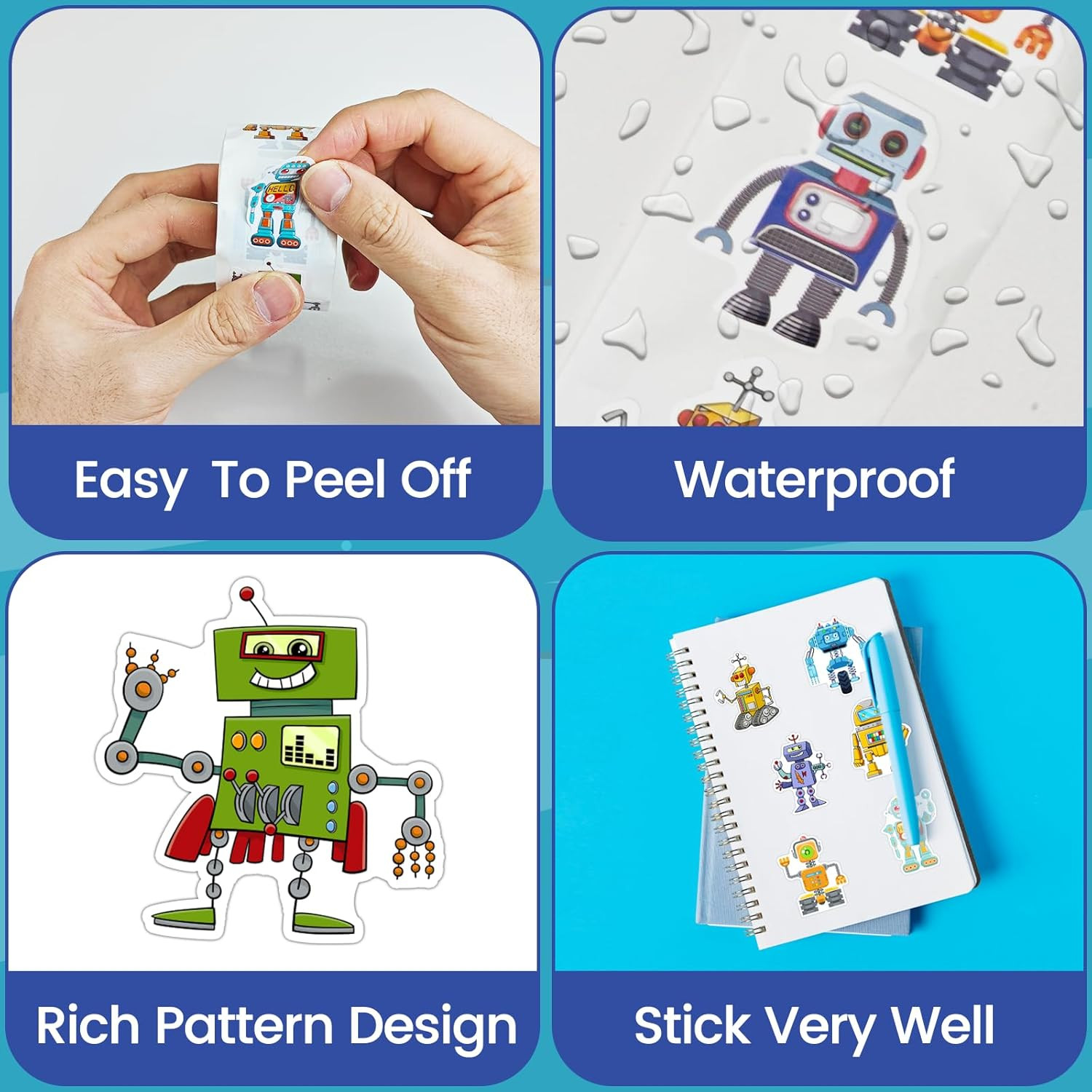 500 Pcs Cartoon Robot Stickers Roll Vinyl Decals for Crafts and Decorations