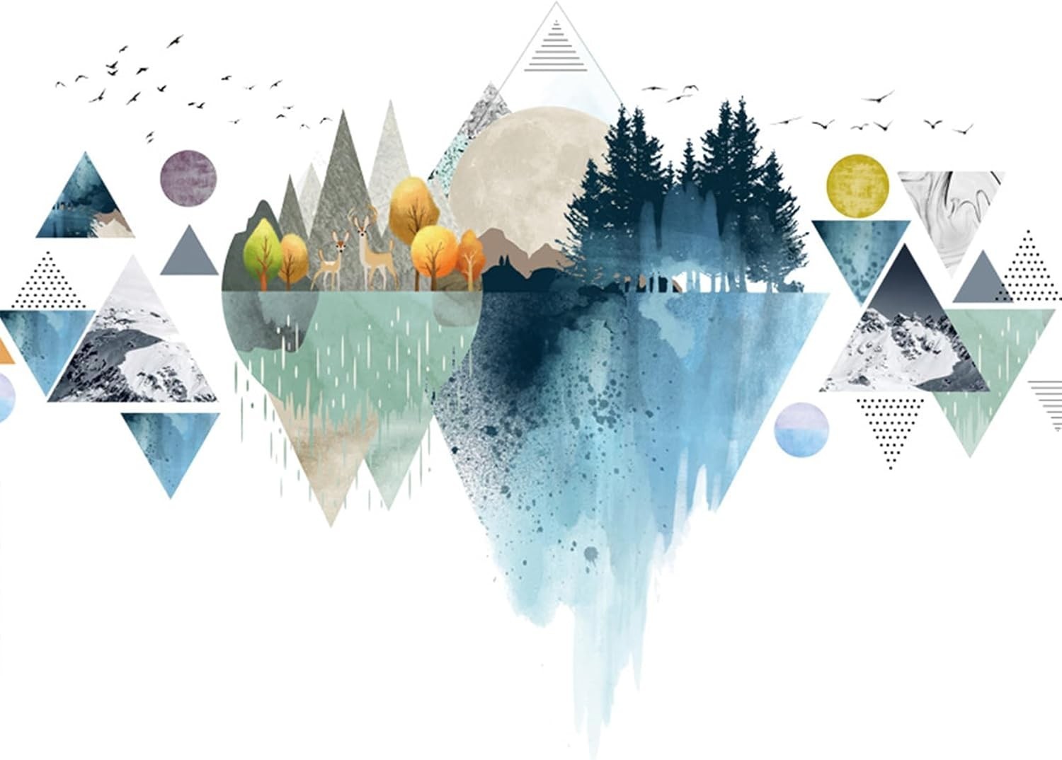 Wall Stickers Mountain Decal Geometric Removable Nursery Home Decor Blue