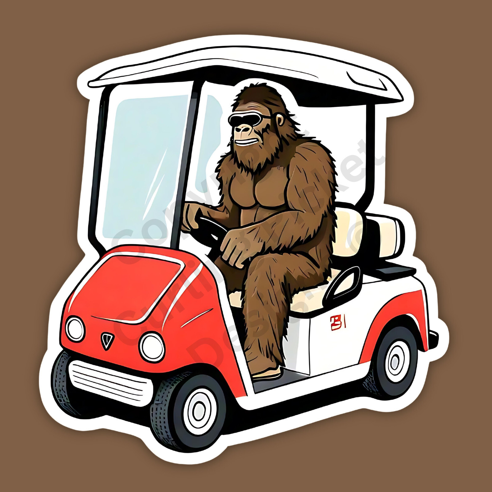 Bigfoot in a Golf Cart Sasquatch Funny Cute Laptop 3″ Vinyl Sticker