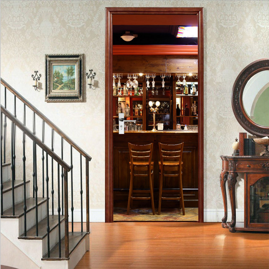 3D Wall Art Indoor Scenic Bar Door Sticker PVC Decal Self-adhesive Wrap Murals