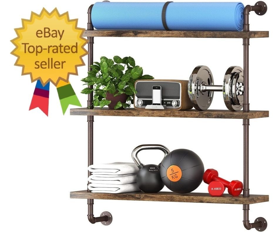 3 Tier Industrial Pipe Shelf – Rustic Wood Floating Shelves for Home Decor, Kitc