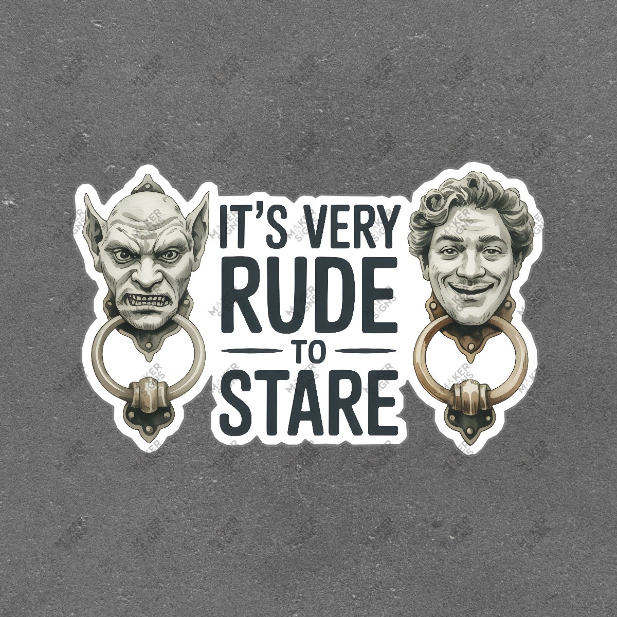 Vintage Its Very Rude to Stare Door Knocker Sign Whimsical Fantasy #7422