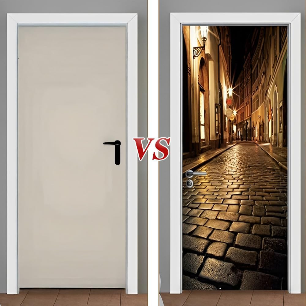 3D Alley at Night Wallpaper Murals – Self Adhesive Vinyl Removable Art Door Deca