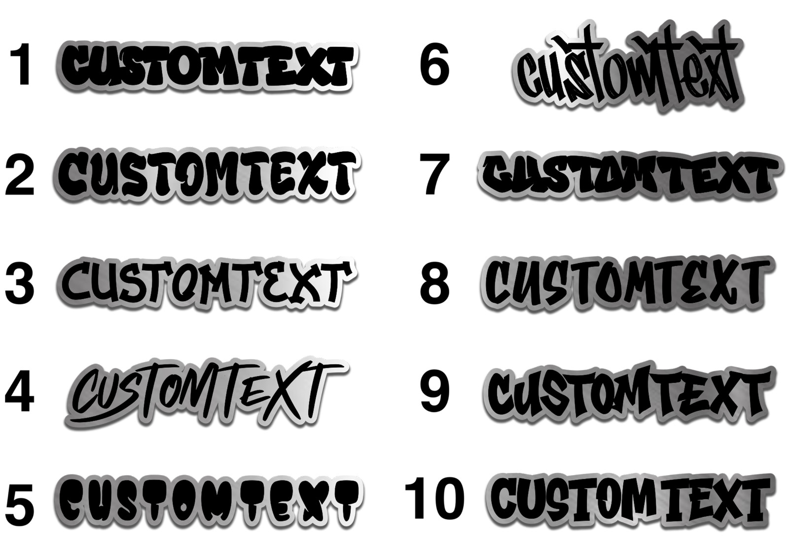CUSTOM TEXT Engraved BRUSHED SILVER Emblem Car badge GRAFFITI Text Name Logo