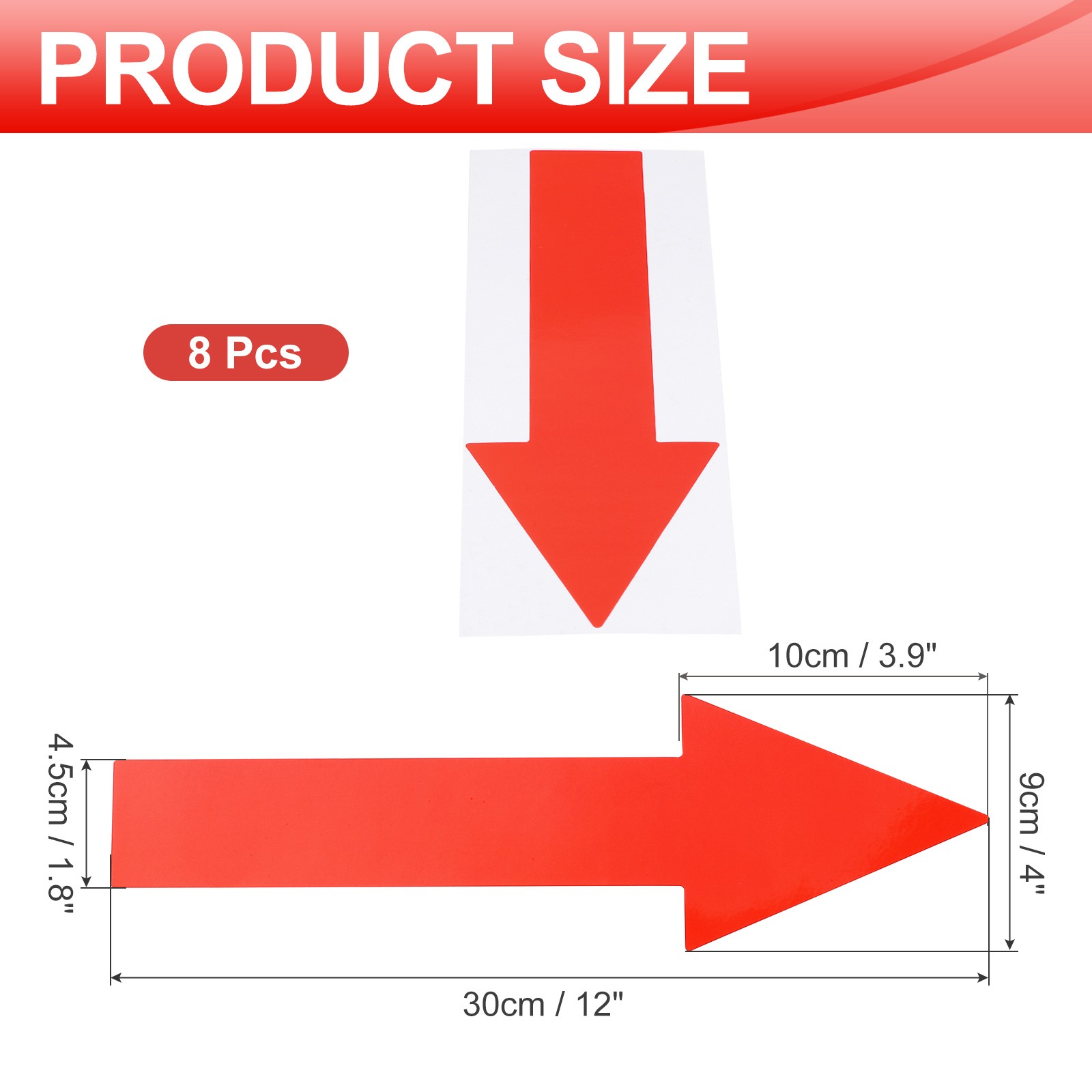 Arrow Sticker, (12×4 Inch, Red) (8 Pcs), Waterproof Arrow Sign Sticker