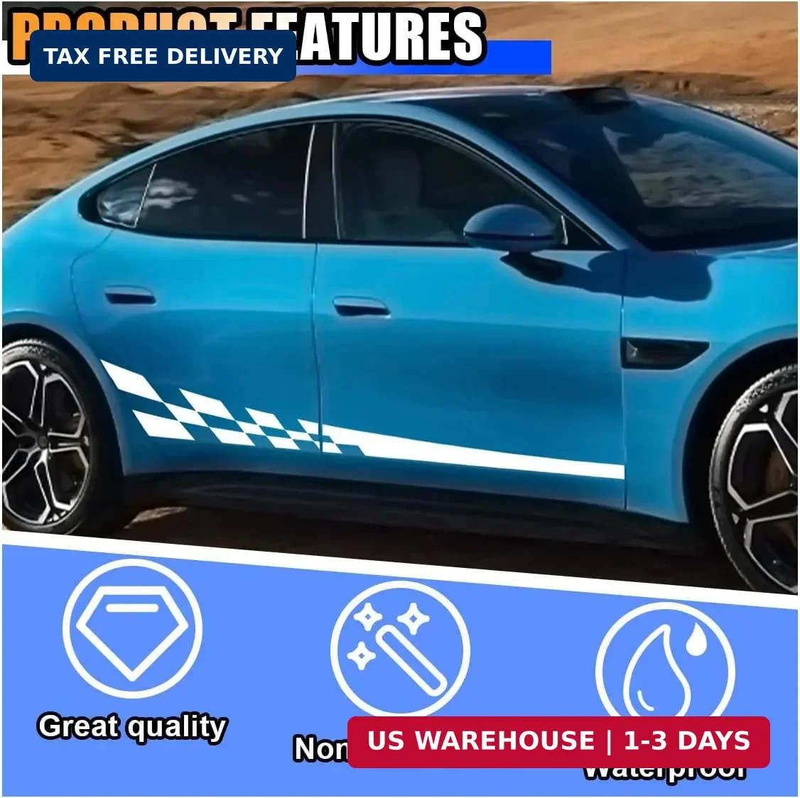 2PCS 78″ Car Body Door Side Waistline Sticker Decals, Sports Racing Stripe Decal