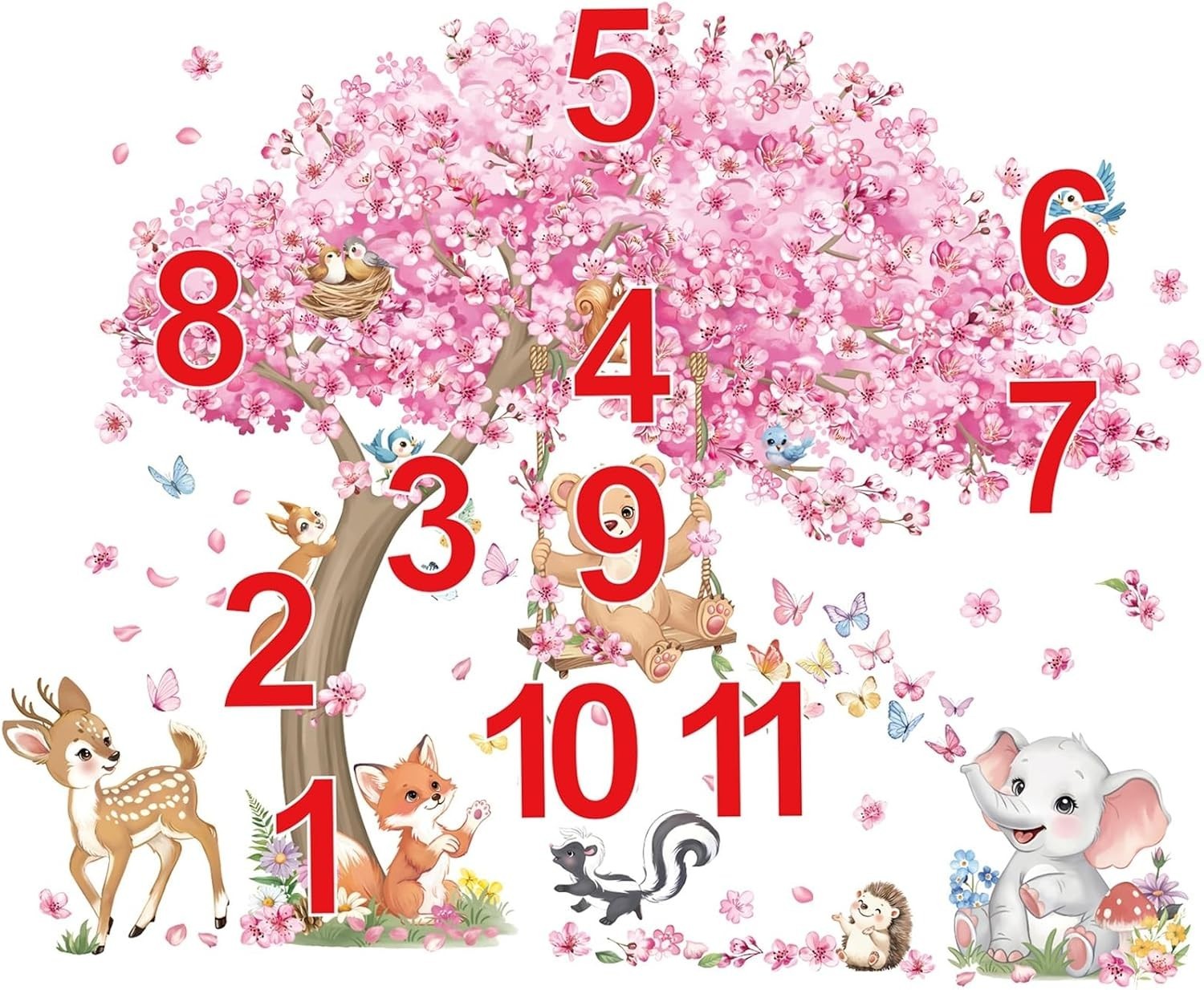 Pink Cherry Blossom Tree Animals Bear Wall Decals Stickers XL