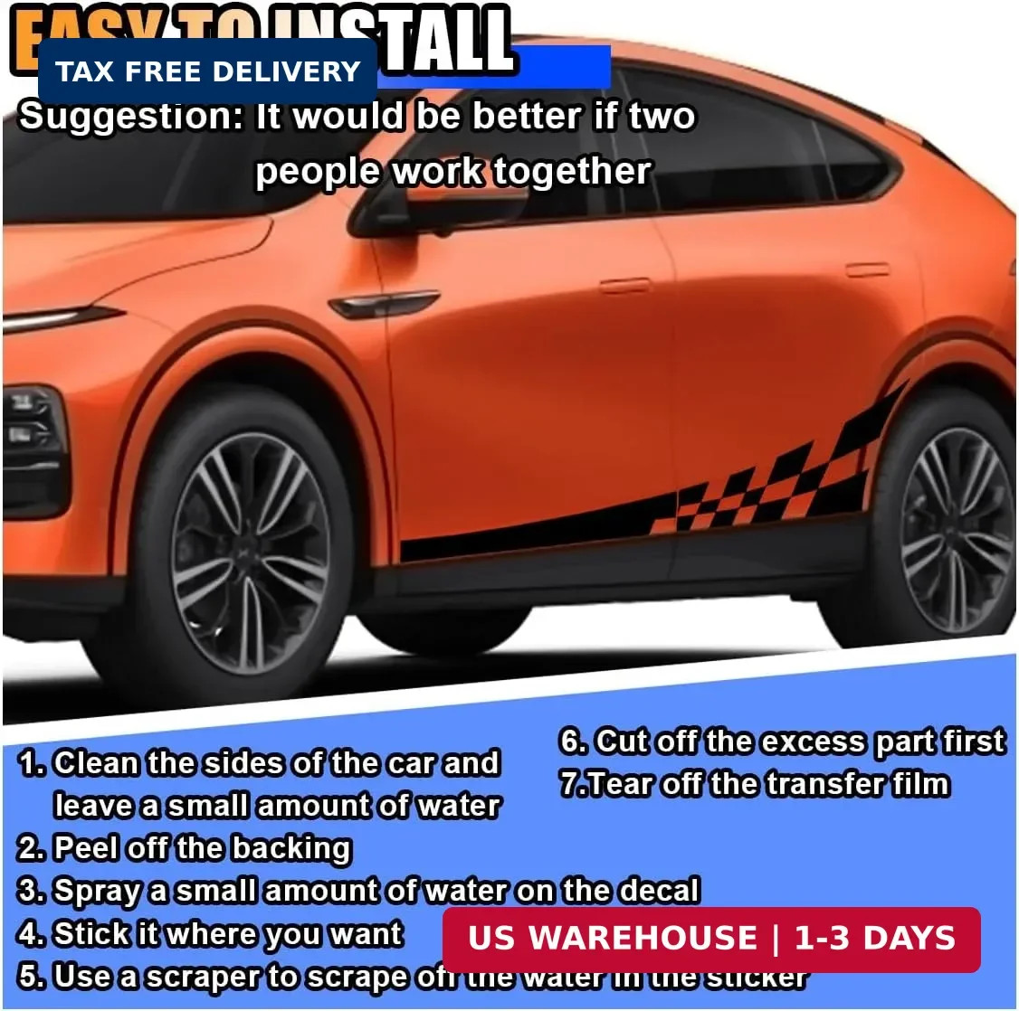 2PCS 78″ Car Body Door Side Waistline Sticker Decals, Sports Racing Stripe Decal