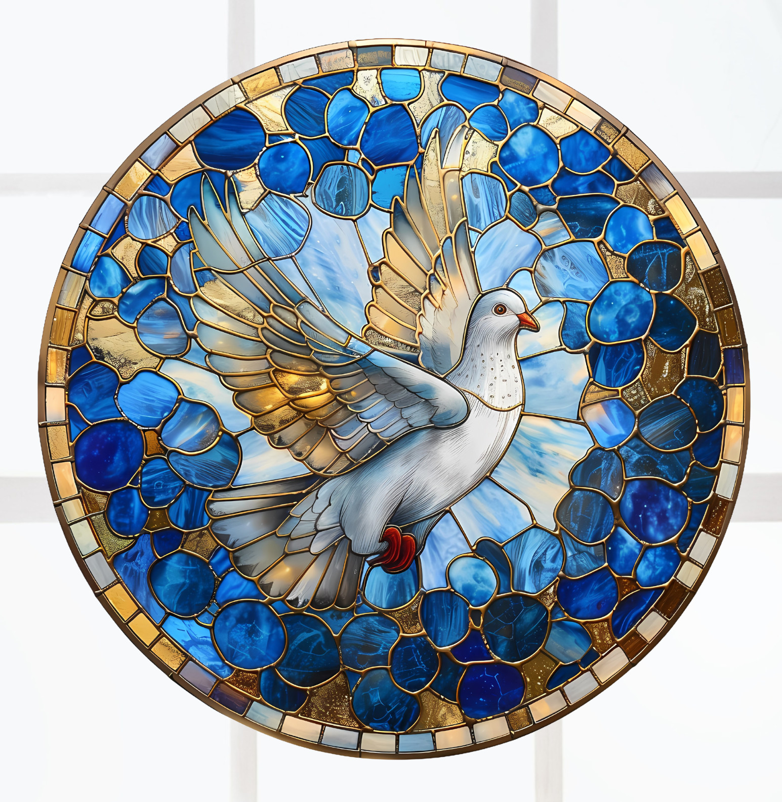 Holy Spirit Peace Dove Faux Stained-Glass WINDOW CLING Size 8″ Round Vinyl