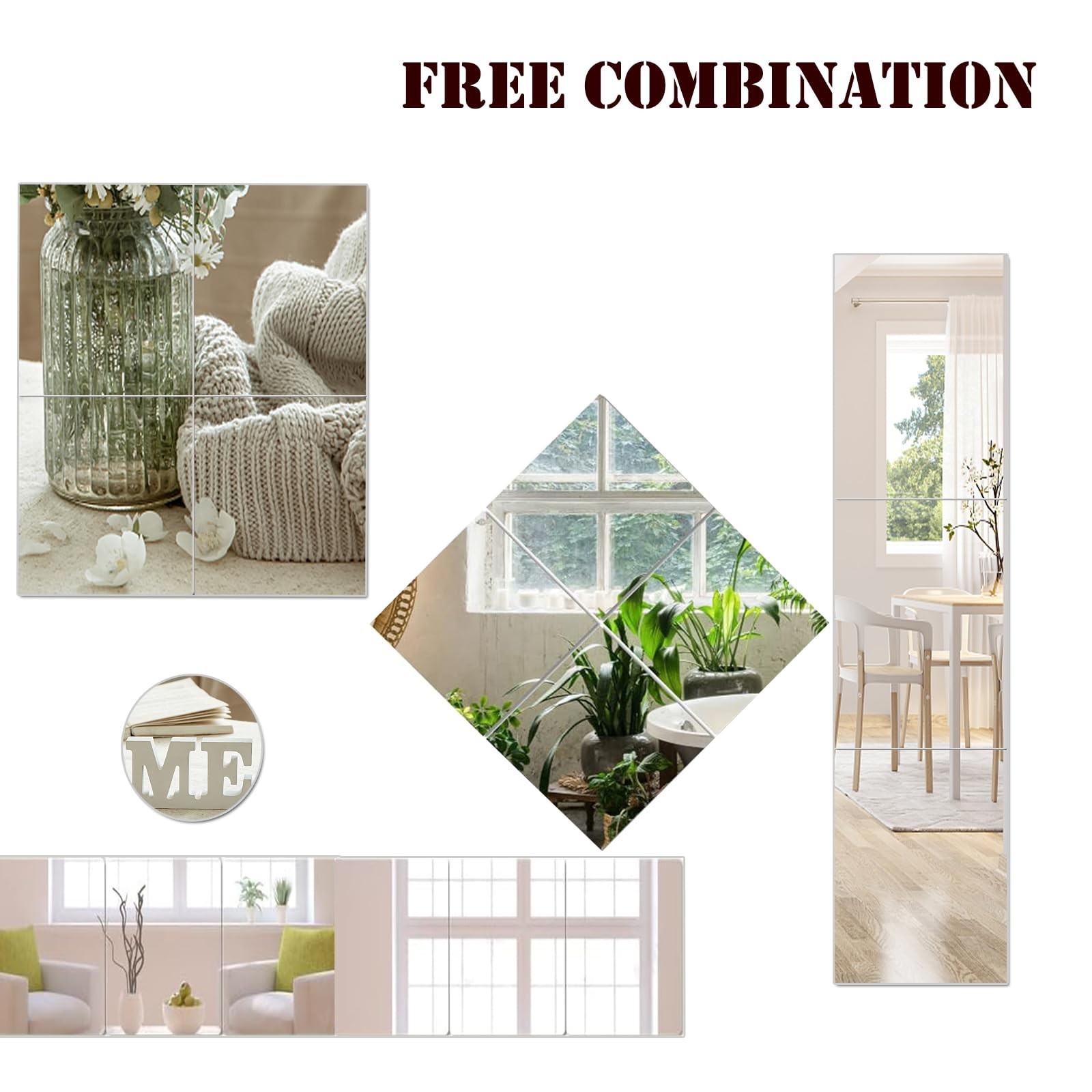 8x6in Self Adhesive Acrylic Mirror Tiles Flexible Wall Stickers 4PCS