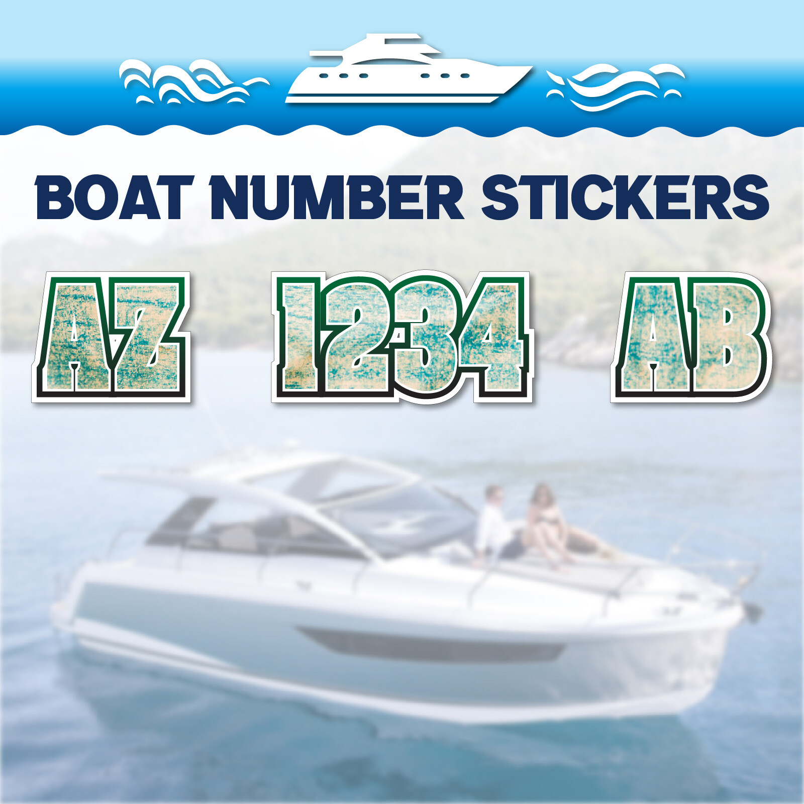 2pcs Custom Watercraft Number Boat Registration Stickers 3 inch Texture