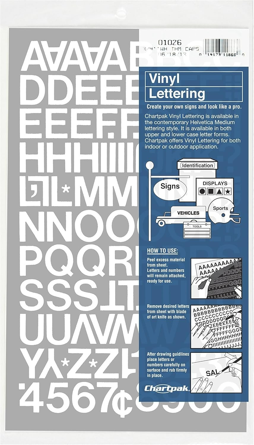 Versatile Self-Adhesive Vinyl Letters and Numbers – 3/4″ High, White Pack